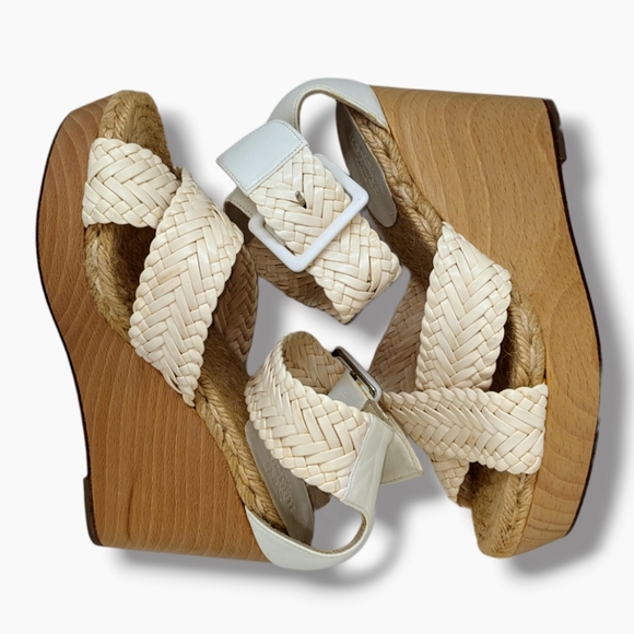 Hermes | Criss-Cross Espadrille Ankle Strap Wooden Wedges Women's Size 5 - Picture 5 of 8